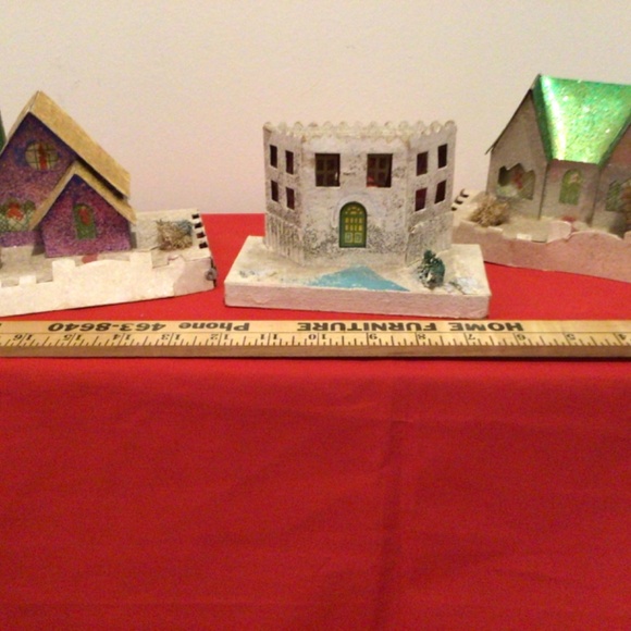 Vintage Lot 6 Putz Glitter Houses w/trees & Cellophane Windows, Japan - Picture 6 of 16